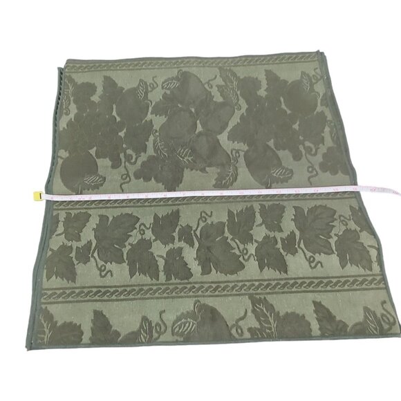 Vtg Green Cloth Napkins Jacquared Satin 16" Set Of 4 Pear Grape Ivy Fabric Olive - Picture 14 of 14